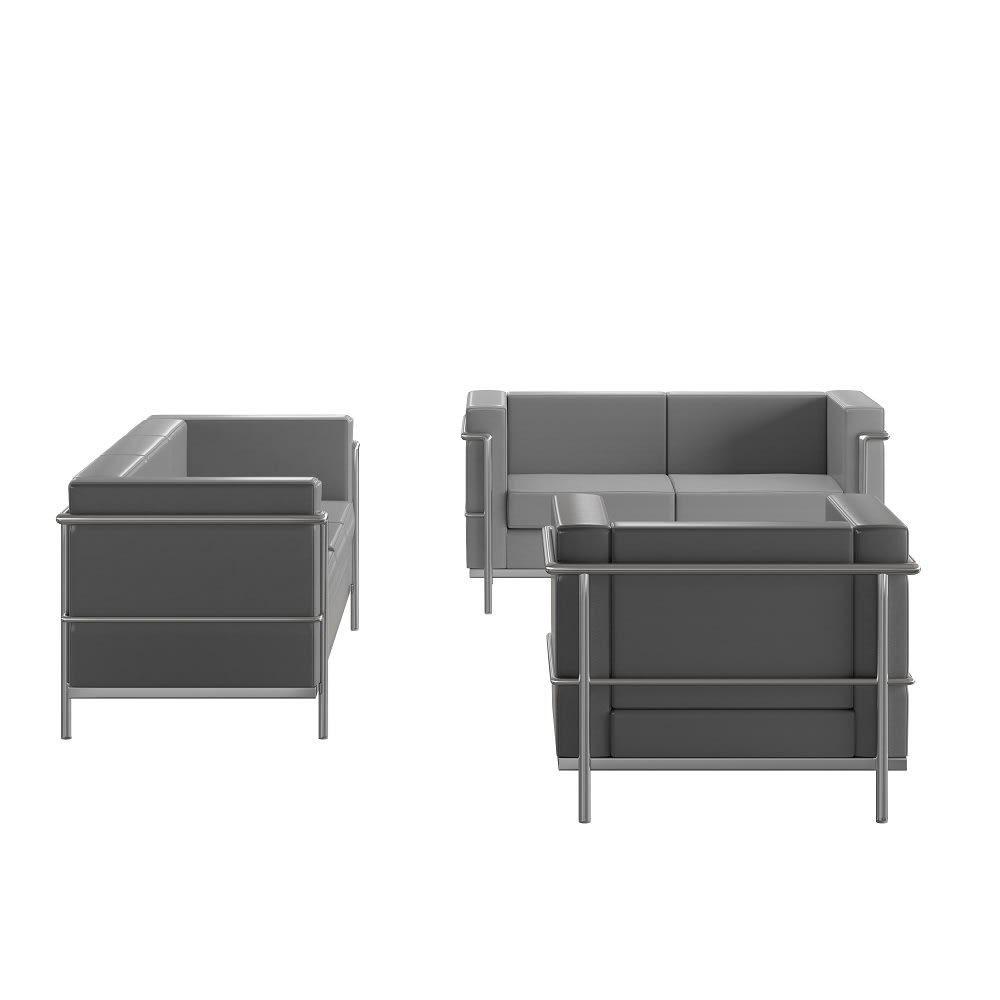 916-ZBREGAL810SETGYG 3 Piece Reception Set - Gray LeatherSoft Upholstery, Stainless Steel Legs