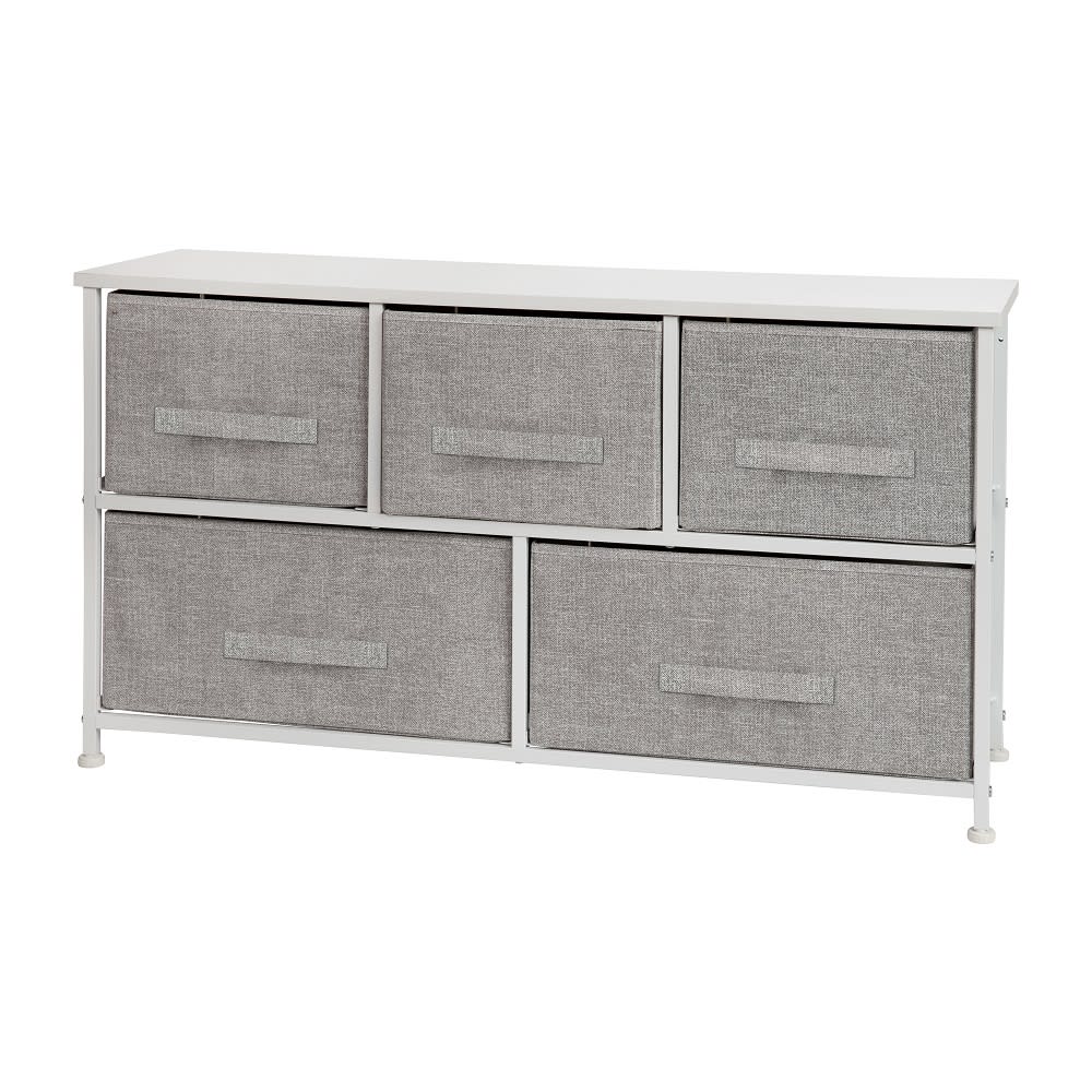 916-WX5L206XWHGR 39 1/2"W Storage Organizer w/ (5) Light Gray Fabric Drawers, White Cast Iro...