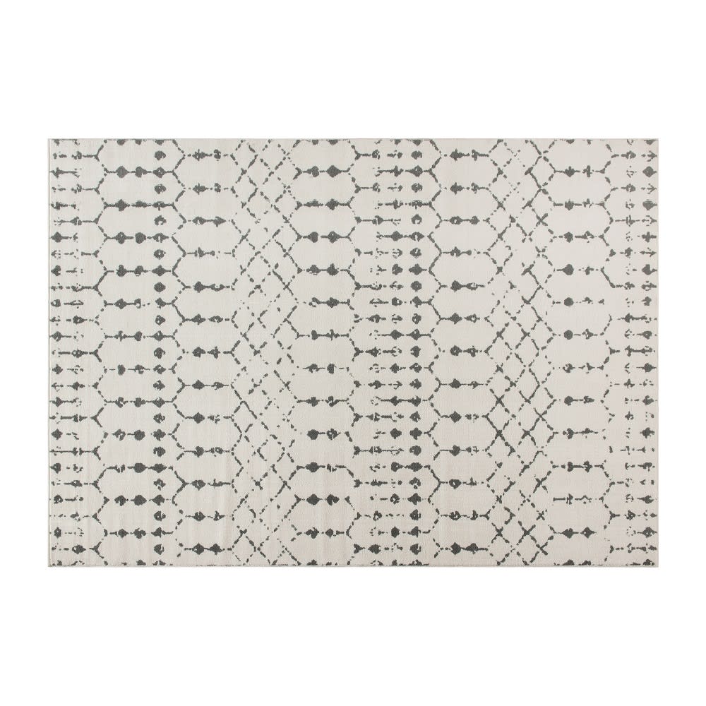916-RCCR19133057IVGR Rectangular Area Rug w/ Bohemian Geometric Pattern - 5' x 7', Poly...