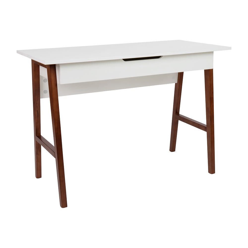 916-GCMBLK60WHWALGG Computer Desk w/ White Laminate Top & Rubberwood Frame - 42 1/8"W x...