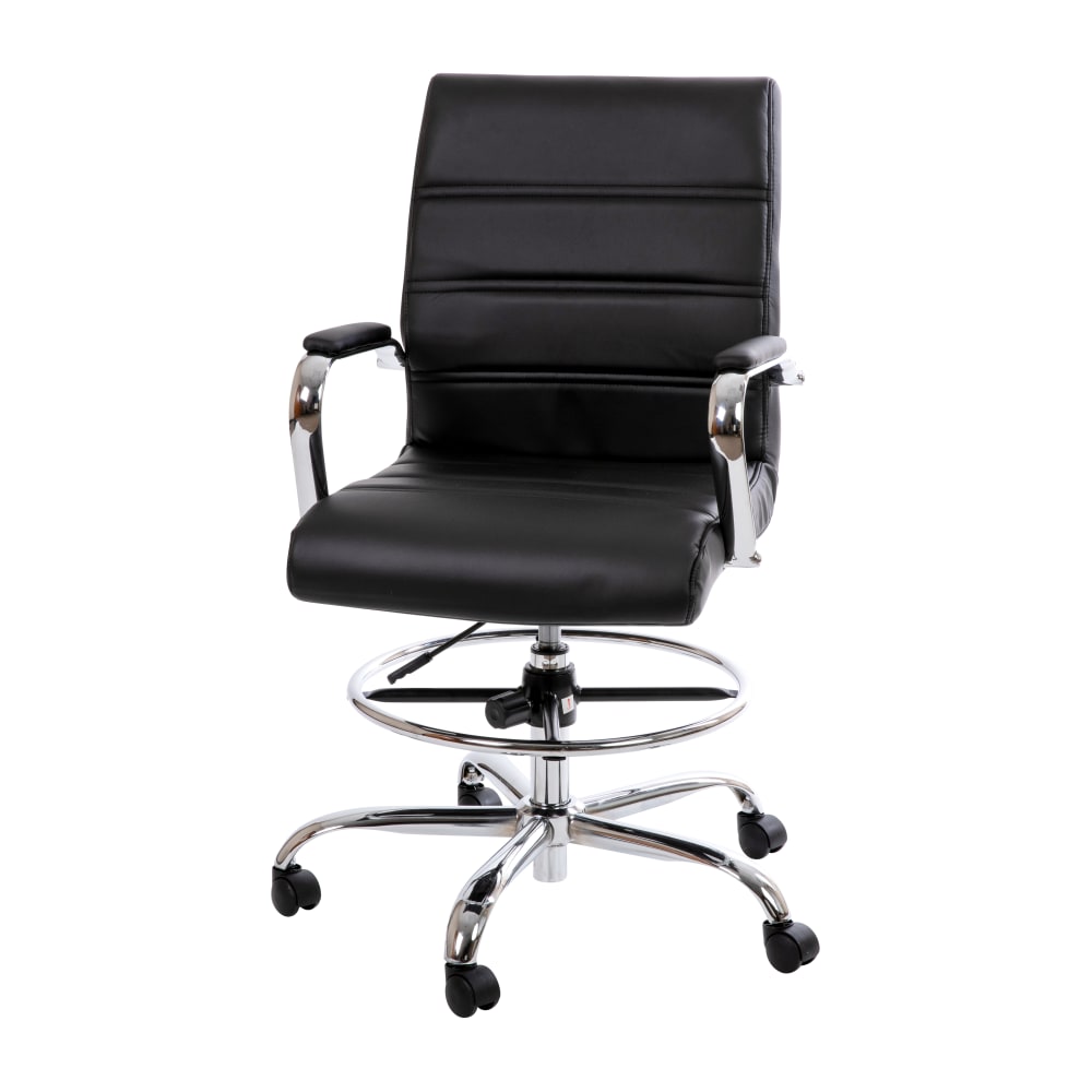 916-GO2286BBKGG Swivel Drafting Chair w/ Black LeatherSoft Back & Seat - Chrome Base w/ Foot...