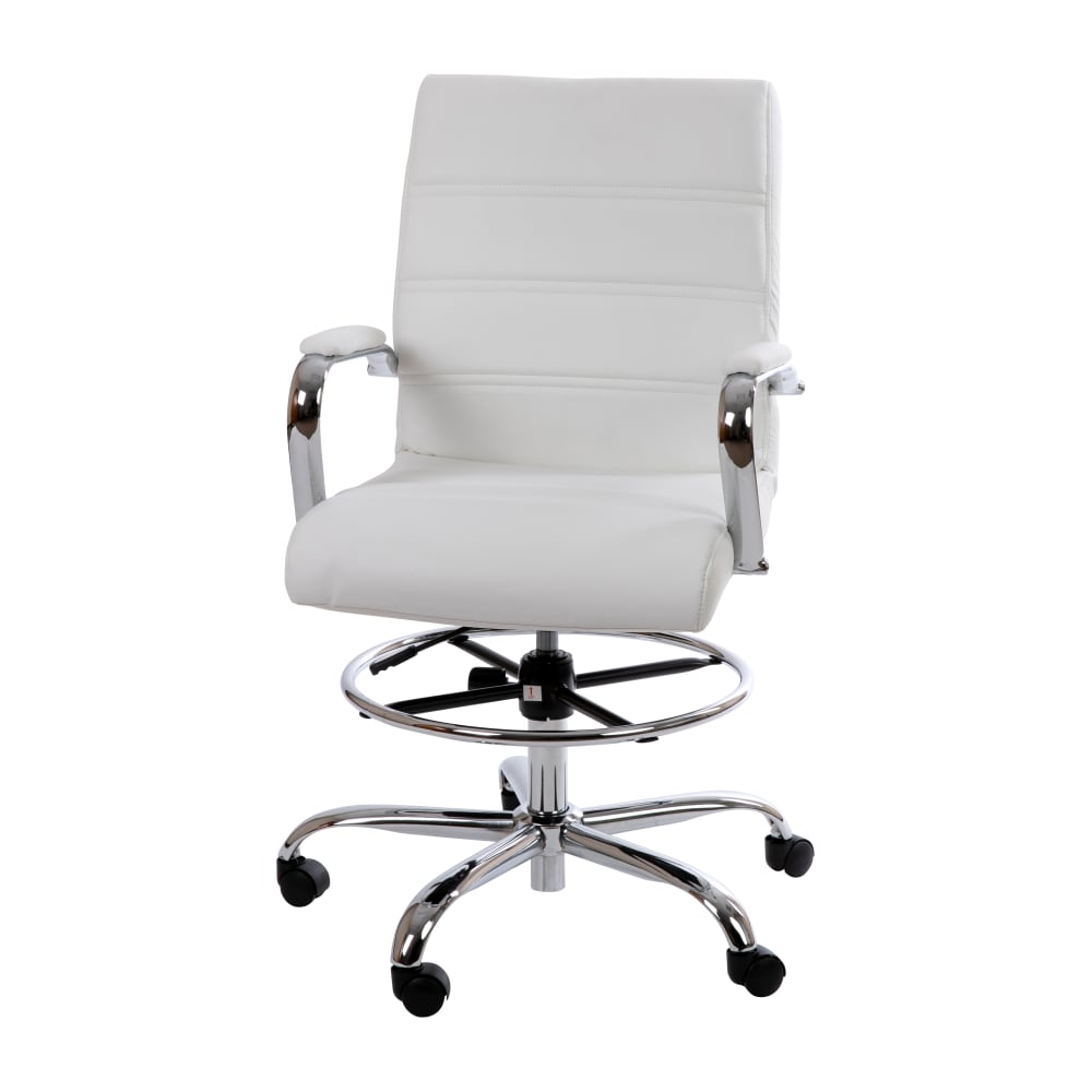 916-GO2286BWHGG Swivel Drafting Chair w/ White LeatherSoft Back & Seat - Chrome Base w/ Foot...