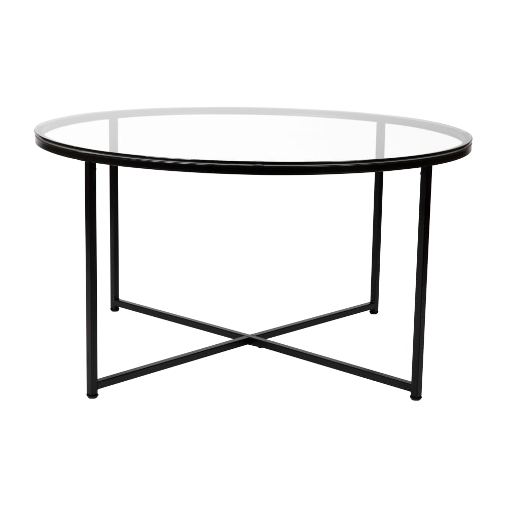 916-NANJH1786CTBKGG Coffee Table w/ Glass Top & Matte Black Metal Legs - 35 1/2"W x 35 1...