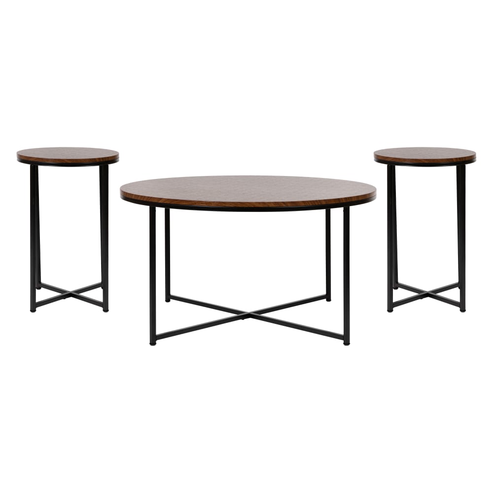 916-NANCEK1787WALBK 3 Piece Hampstead Coffee & End Table Set - Walnut Wood Top w/ Matte Black...