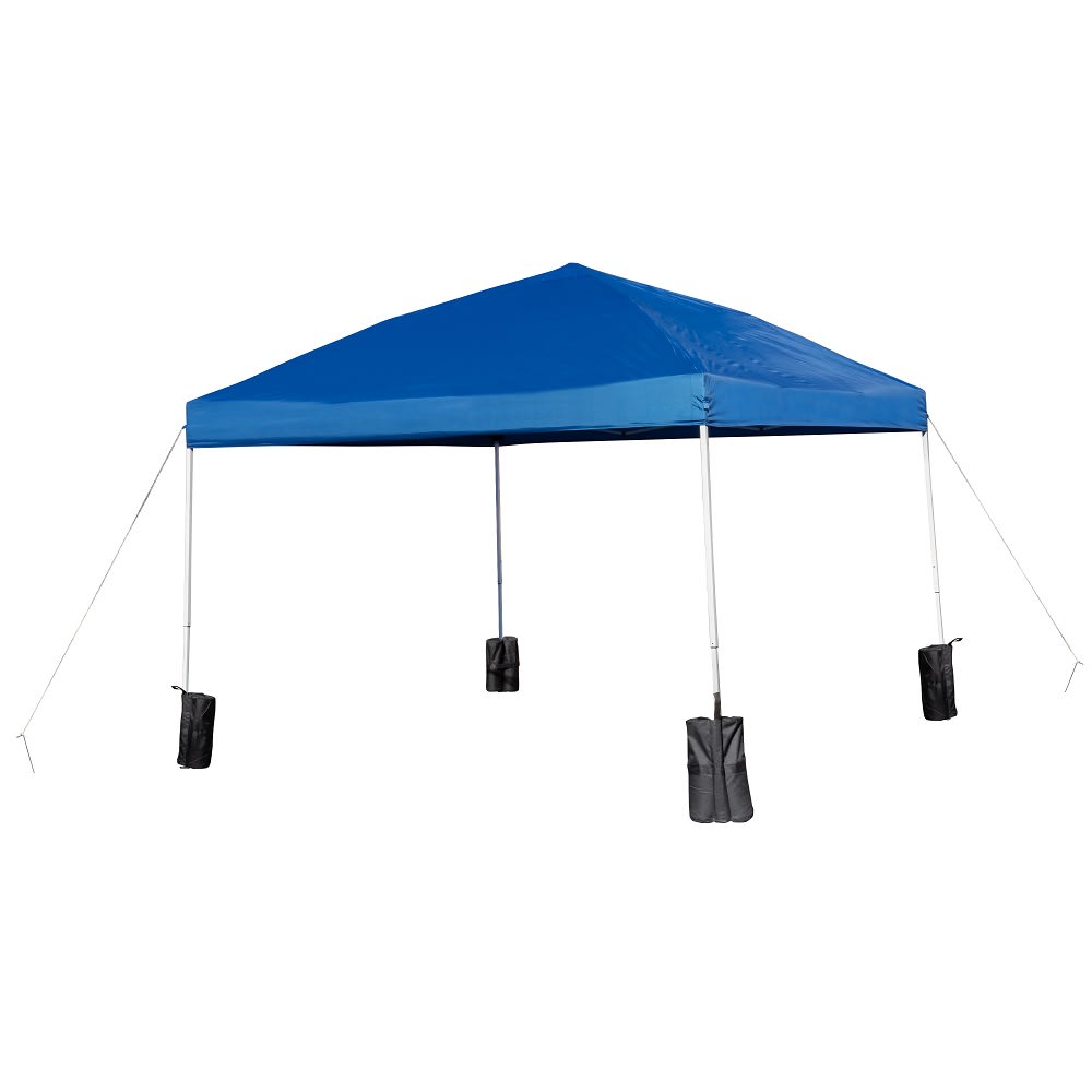 916-JJGZ1010PKGPKGBL 9 3/4 ft Square Pop Up Canopy Tent w/ Wheeled Case & Sandbags - Blue Pol...