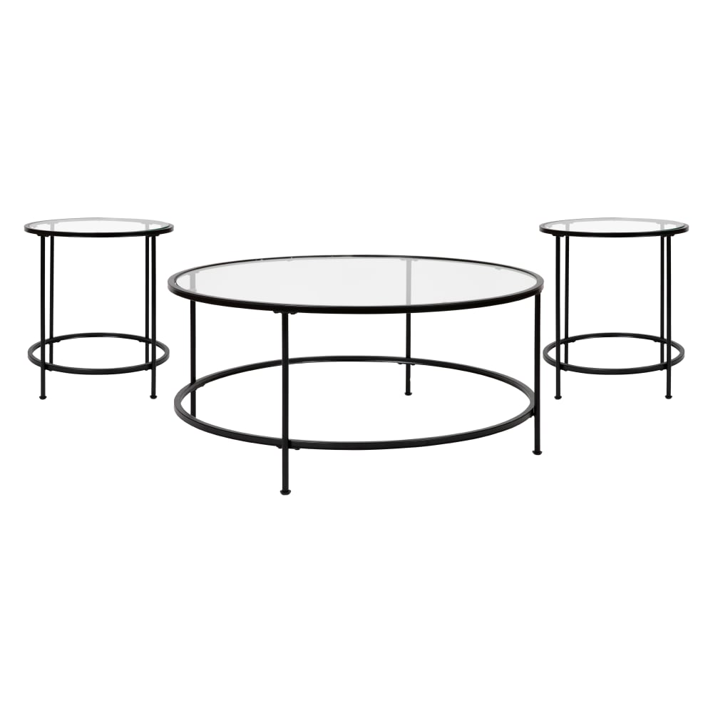 916-NANCEK21750BKGG 3 Piece Astoria Coffee & End Table Set - Glass Top w/ Matte Black Metal F...