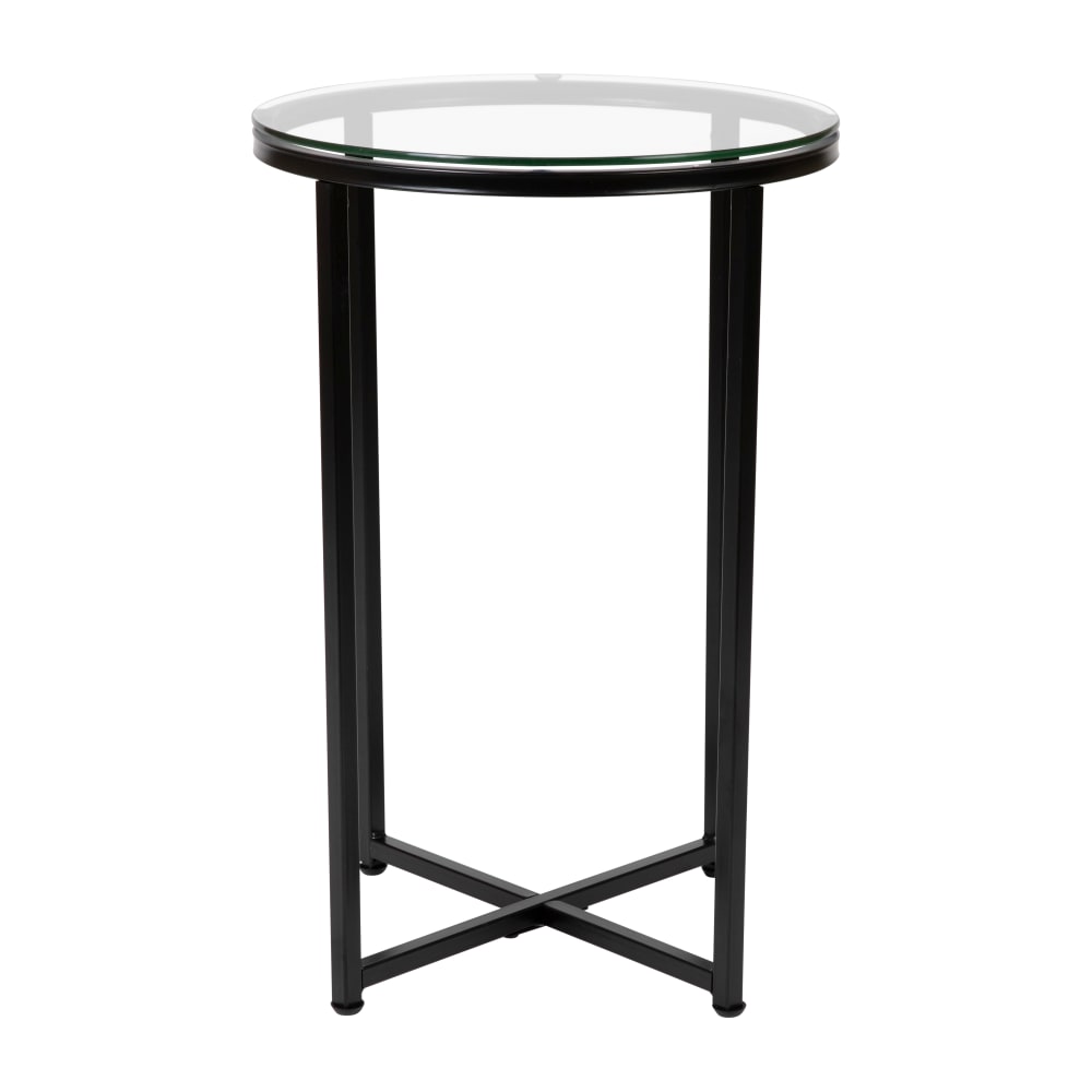 916-NANJH1786ETBKGG End Table w/ Glass Top & Matte Black Metal Legs - 16"W x 16"D x...