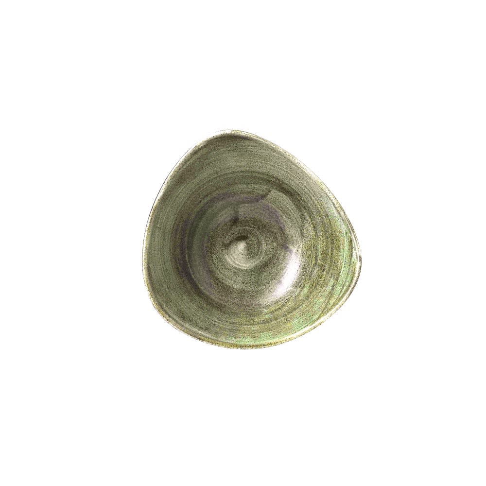 893-PABGTRB71 13 oz Triangular Patina Bowl - Ceramic, Burnished Green
