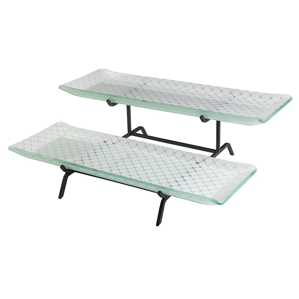 209-GST02W 2 Level Display Stand w/ (2) Rectangular Glass Trays, Zenit White