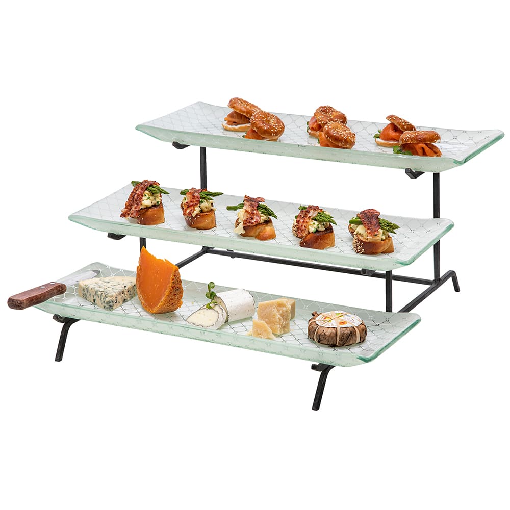 209-GST01W 3 Level Display Stand w/ (3) Rectangular Glass Trays, Zenit White