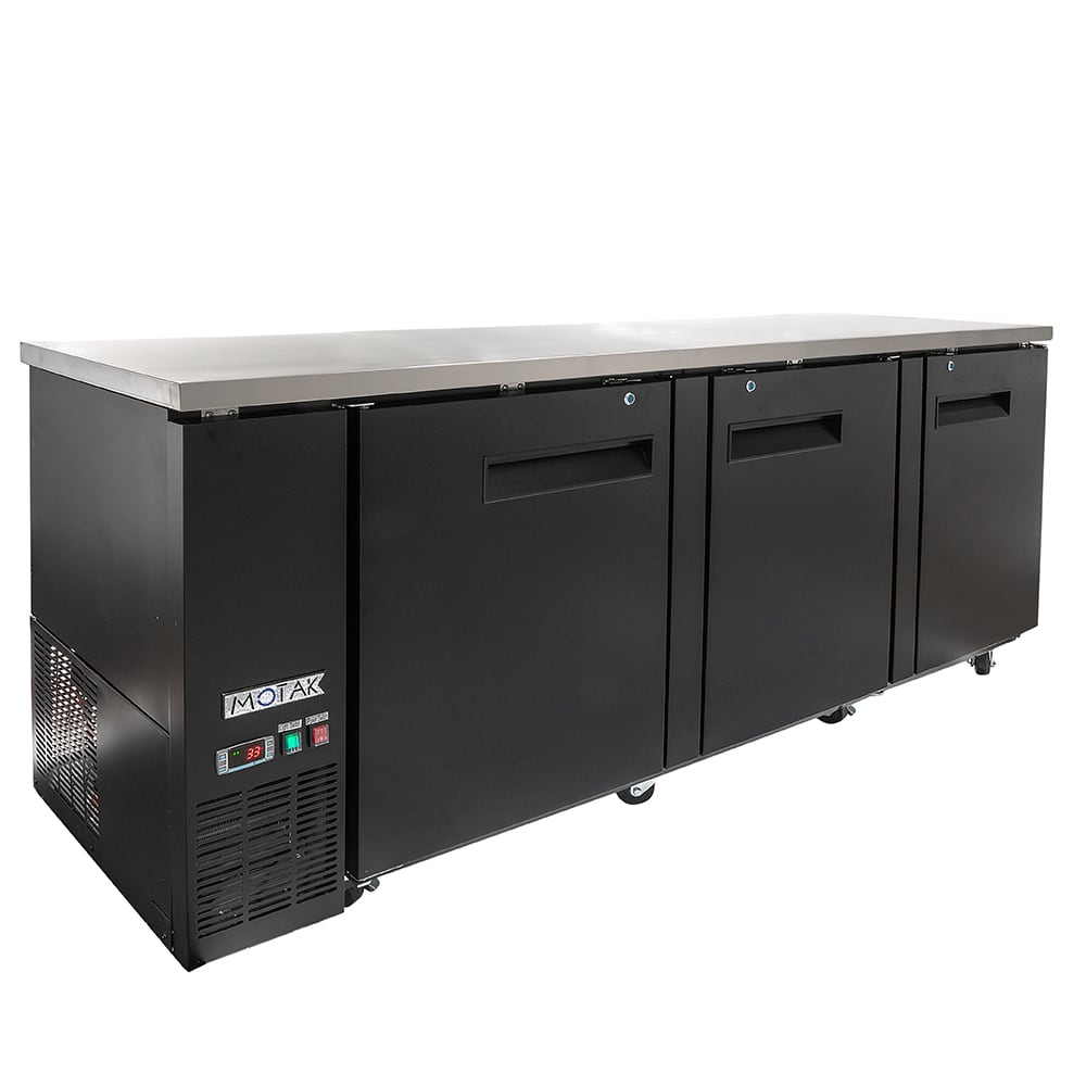 842-CBB3D90 90 3/8" Bar Refrigerator - 3 Swinging Solid Doors, Black, 115v