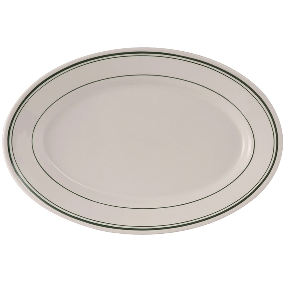 424-TGB013 11 5/8" x 8" Oval Green Bay Platter - Ceramic, American White/Eggshell w/ Gr...