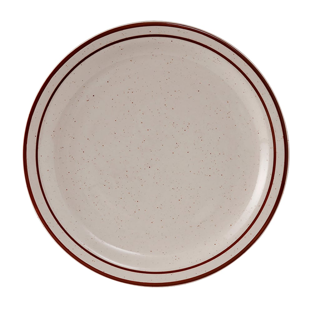 424-TBS009 9 1/2" Round Bahamas Plate - Ceramic, American White/Eggshell w/ Brown Speckle