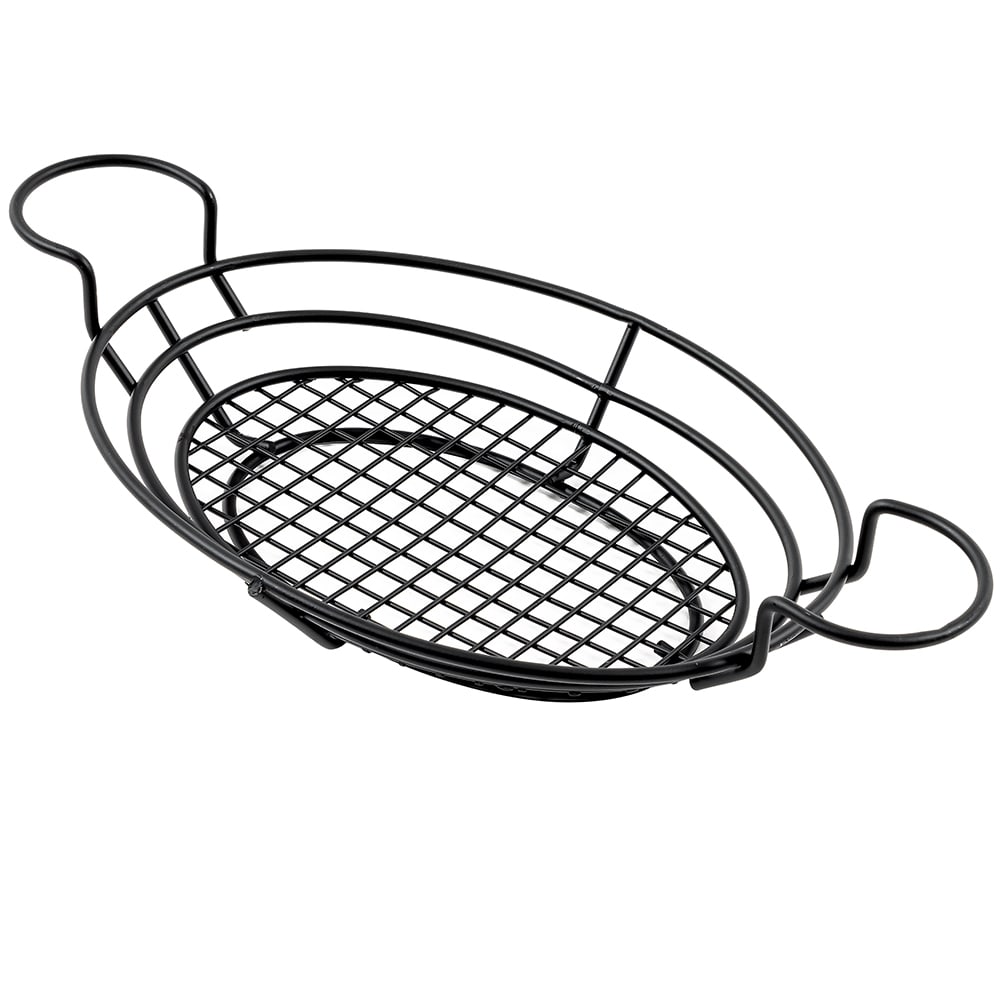 166-BSKB811 Oval Wire Basket w/ Ramekin Holder, 11x8", Black