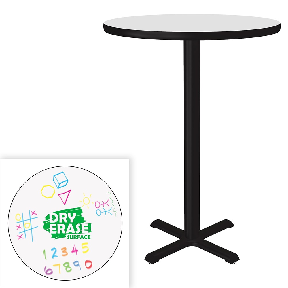 228-BXB24DER 24" Round Bar Height Table - Dry Erase Markerboard Top, Cast Iron Base