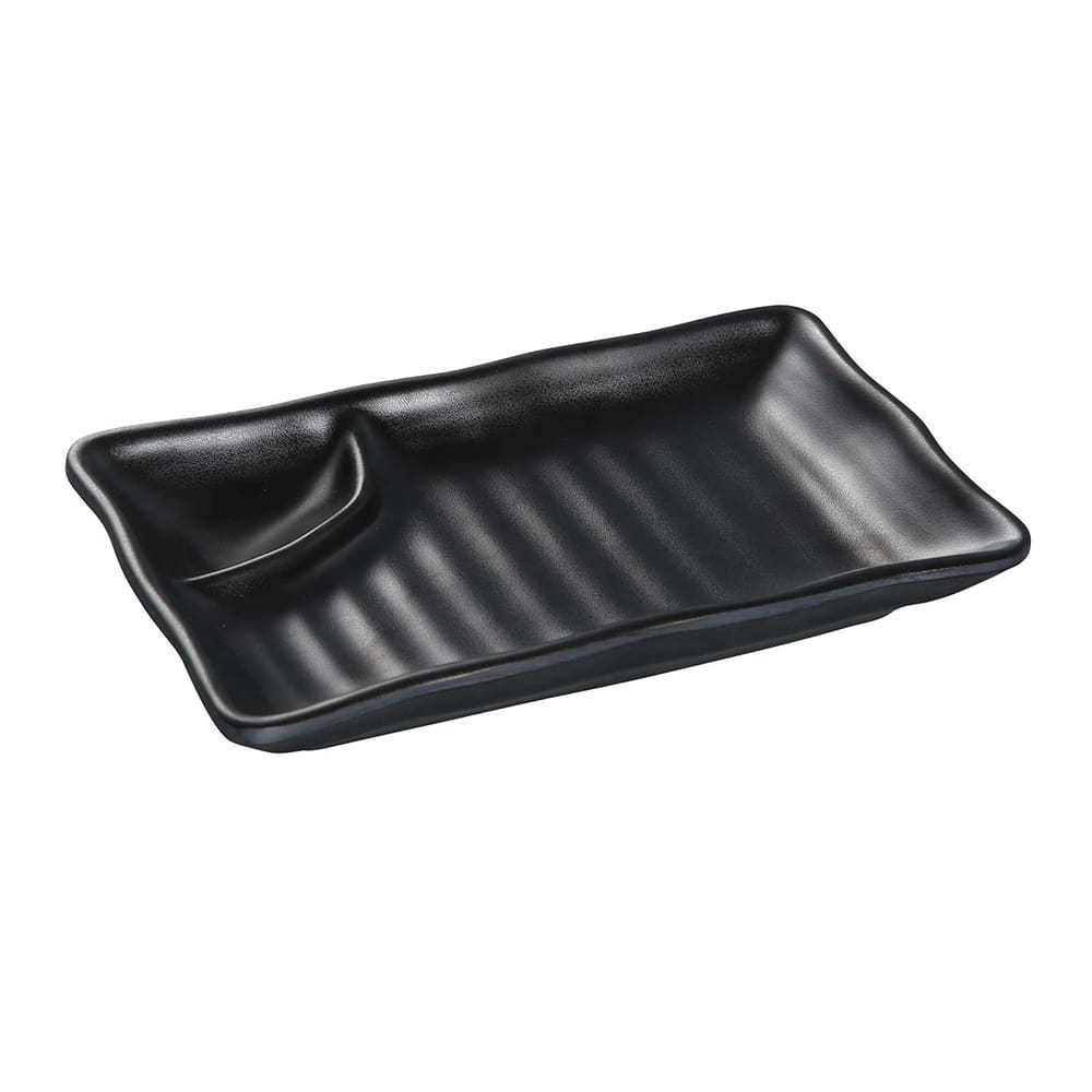 614-BP4008 Rectangular Melamine Compartment Plate - 8" x 4 1/2", Black