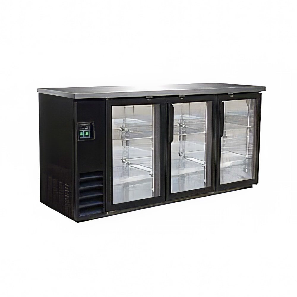 IKON IBB73-3G-24 73 1/10" Bar Refrigerator - 3 Swinging Glass Doors, Black, 115v