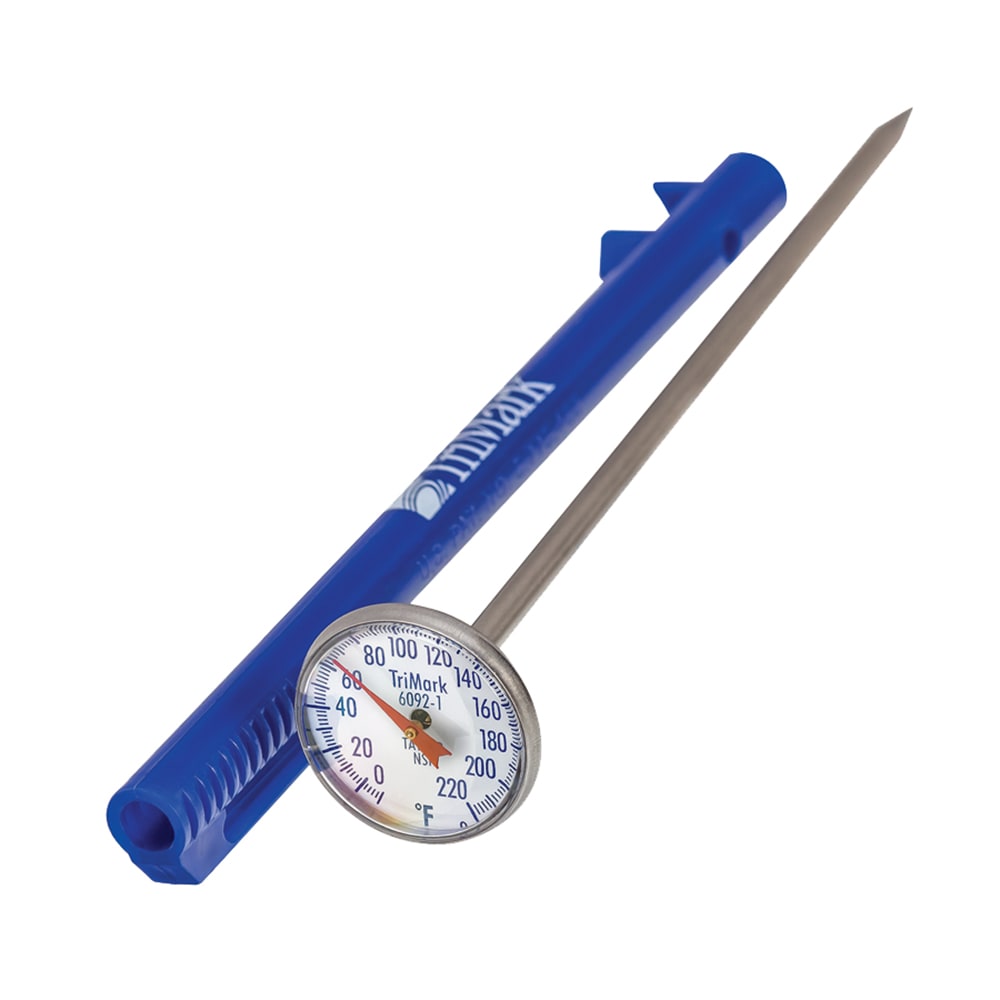 383-6092NBLBC 1" Food Safety Thermometer w/ 5" Stem - 0 to 220°F, Blue