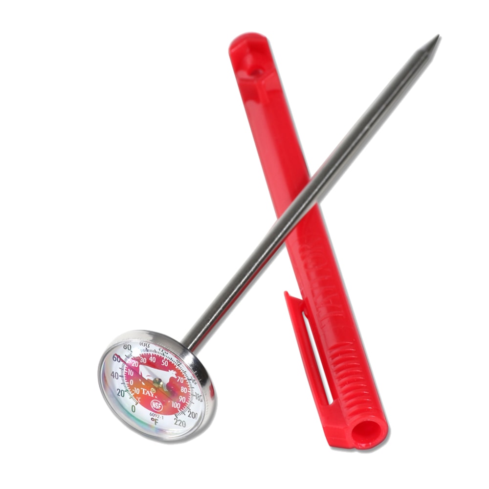 383-6092NRDBC 1" Food Safety Thermometer w/ 5" Stem - 0 to 220°F, Red
