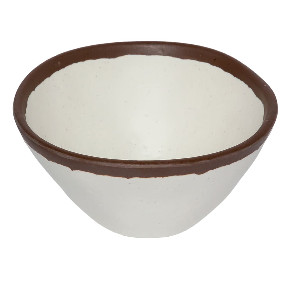 284-B81CRM 8 oz Round Melamine Side Salad/Soup/Side Dish/Bouillon Bowl, Cream w/ Brown Trim