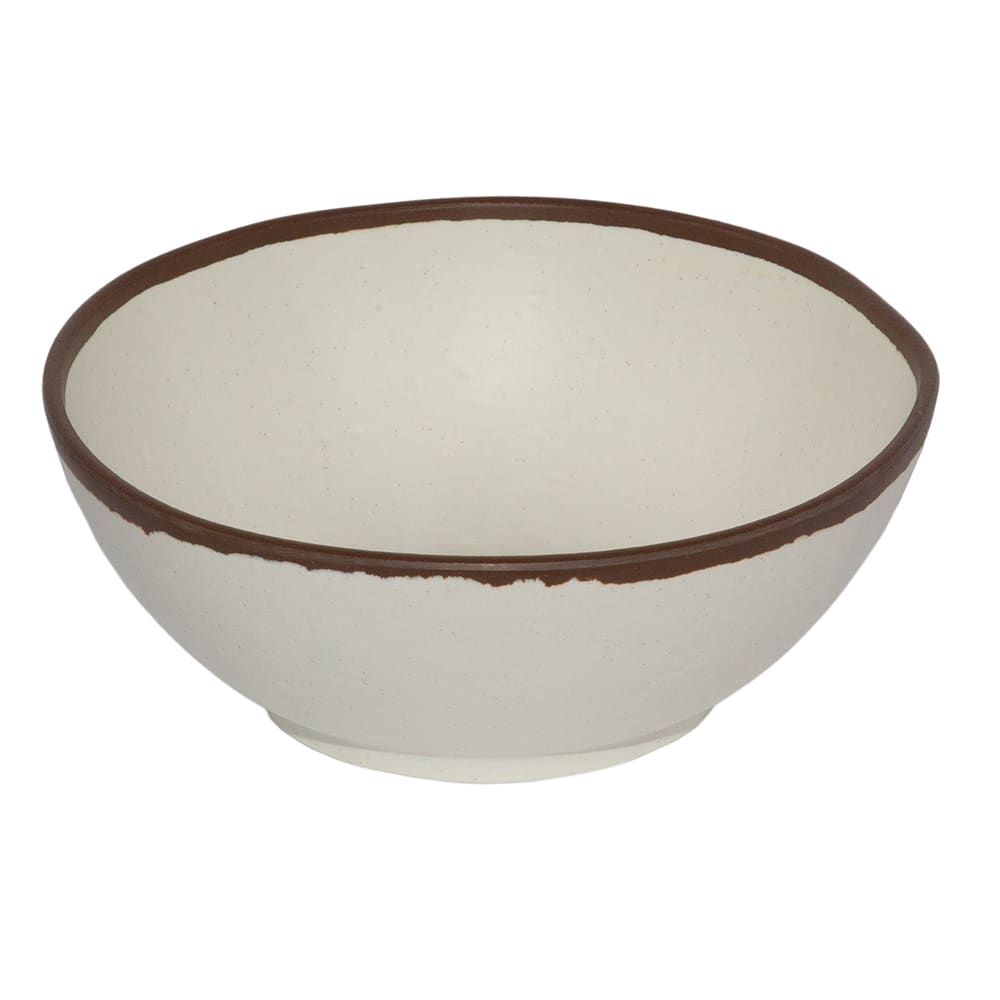 284-B305CRM 1 1/2 qt Round Melamine Entrée Bowl, Cream w/ Brown Trim