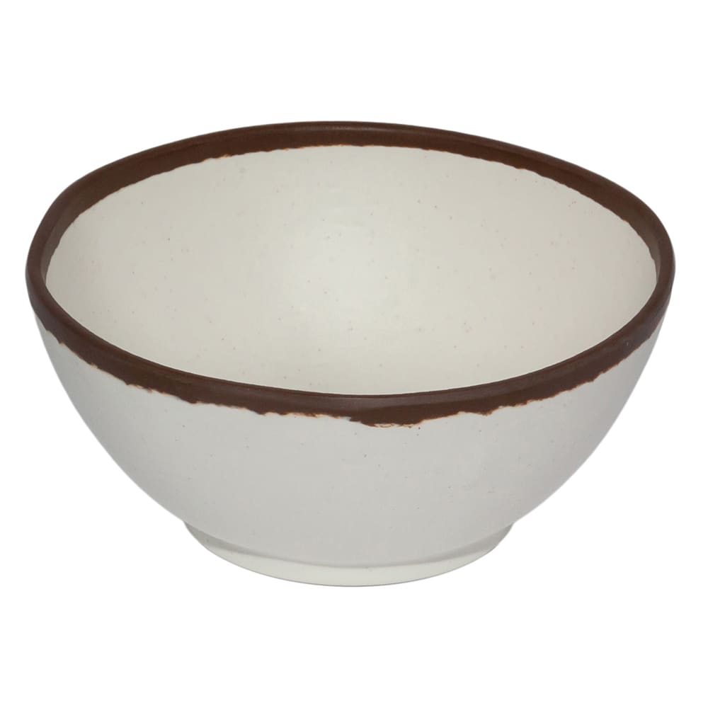 284-B302CRM 20 oz Round Melamine Salad Bowl, Cream w/ Brown Trim