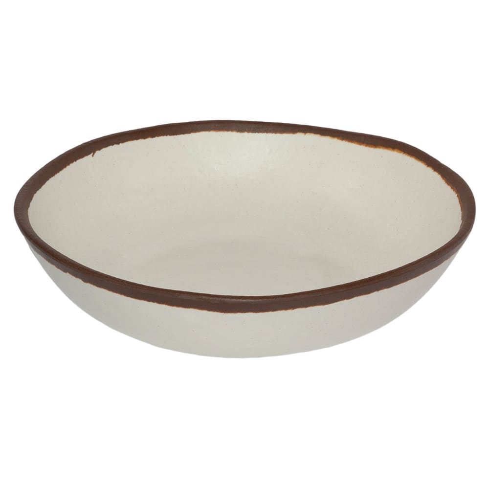 284-B310CRM 1 1/2 qt Round Melamine Entrée/Salad/Pasta Bowl, Cream w/ Brown Trim