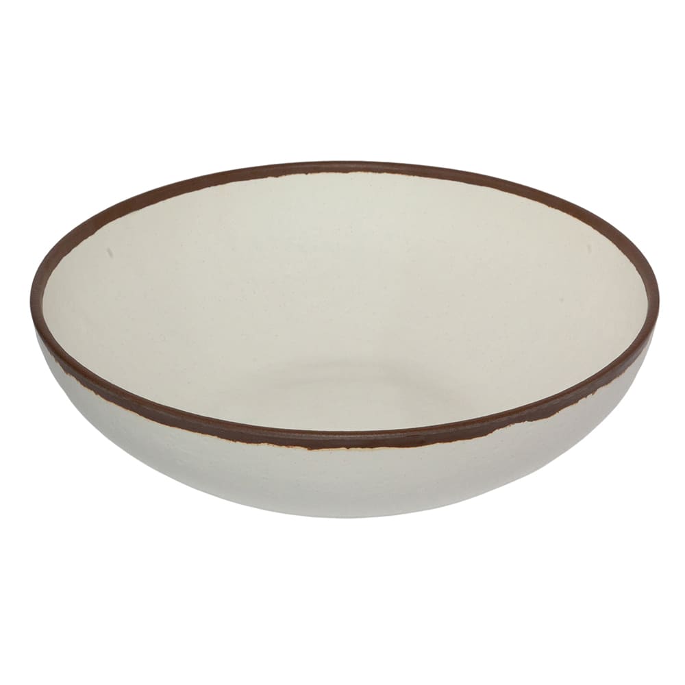 284-B330CRM 5 1/2 qt Round Melamine Display Bowl, Cream w/ Brown Trim