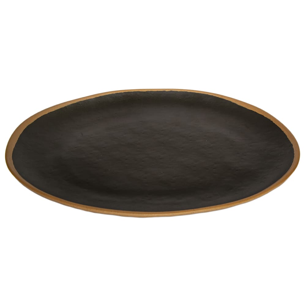 284-P151BR 15" x 11" Oval Pottery Market Platter - Melamine, Brown w/ Clay Trim