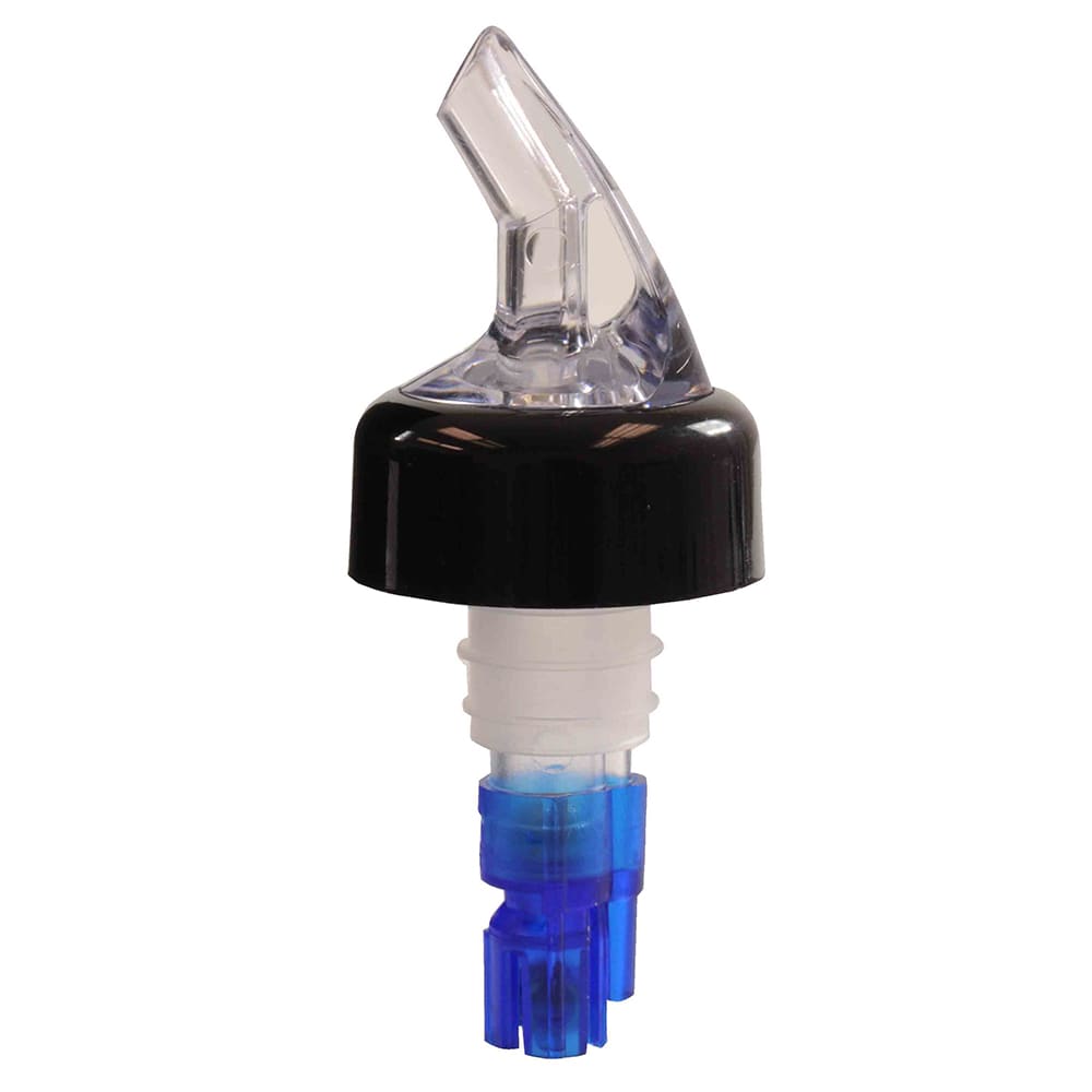 438-PLPR088C 7/8 oz Measured Liquor Pourer w/ Blue Tail, Black Collar