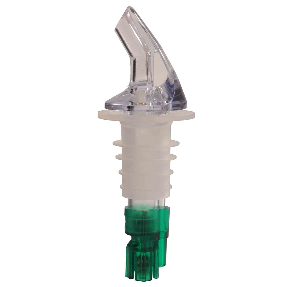 438-PLPR075M 3/4 oz Measured Liquor Pourer w/ Green Tail, No Collar