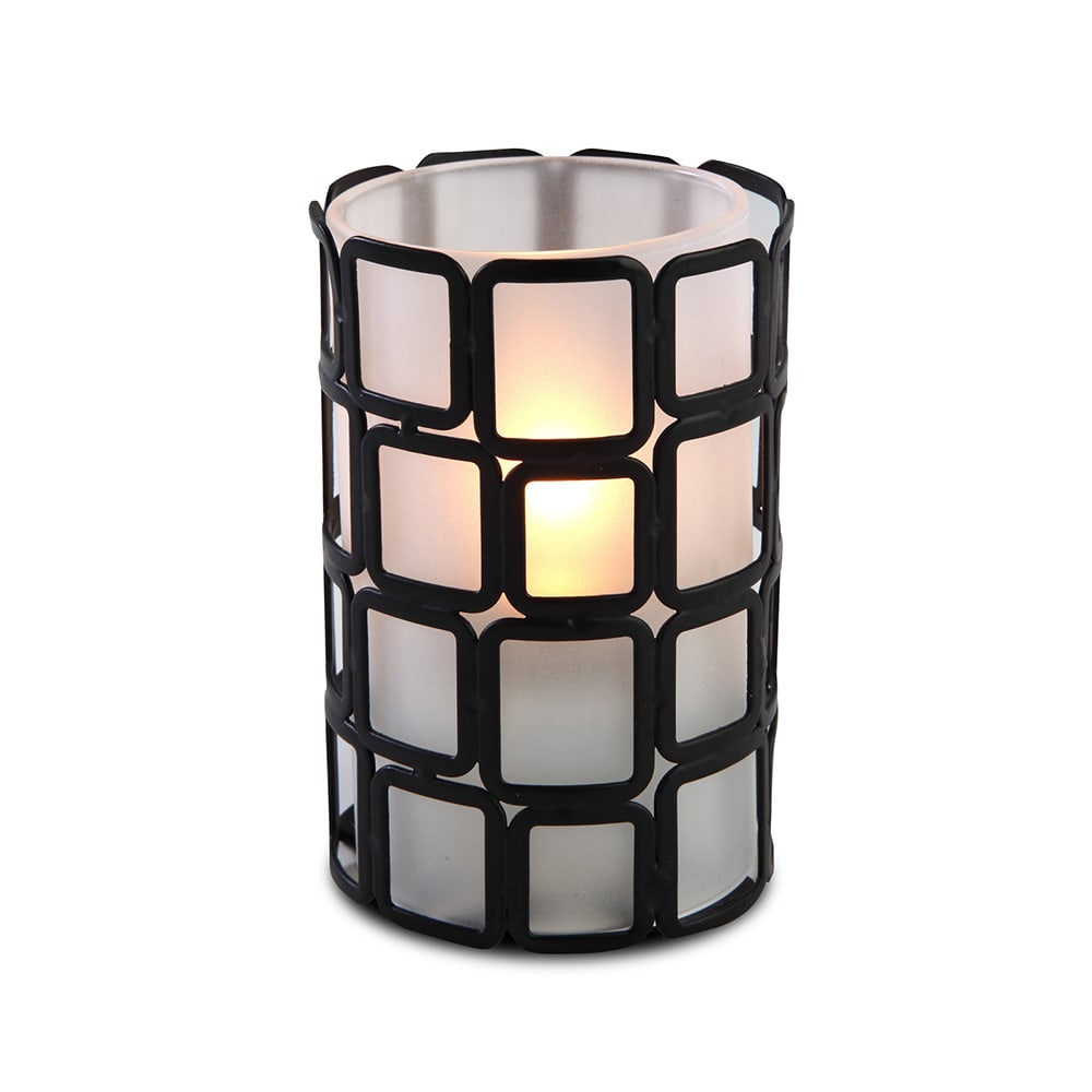 Sterno 80426 Manhattan Candle Lamp - 2 3/4"D x 4"H, Glass, Frost/Black