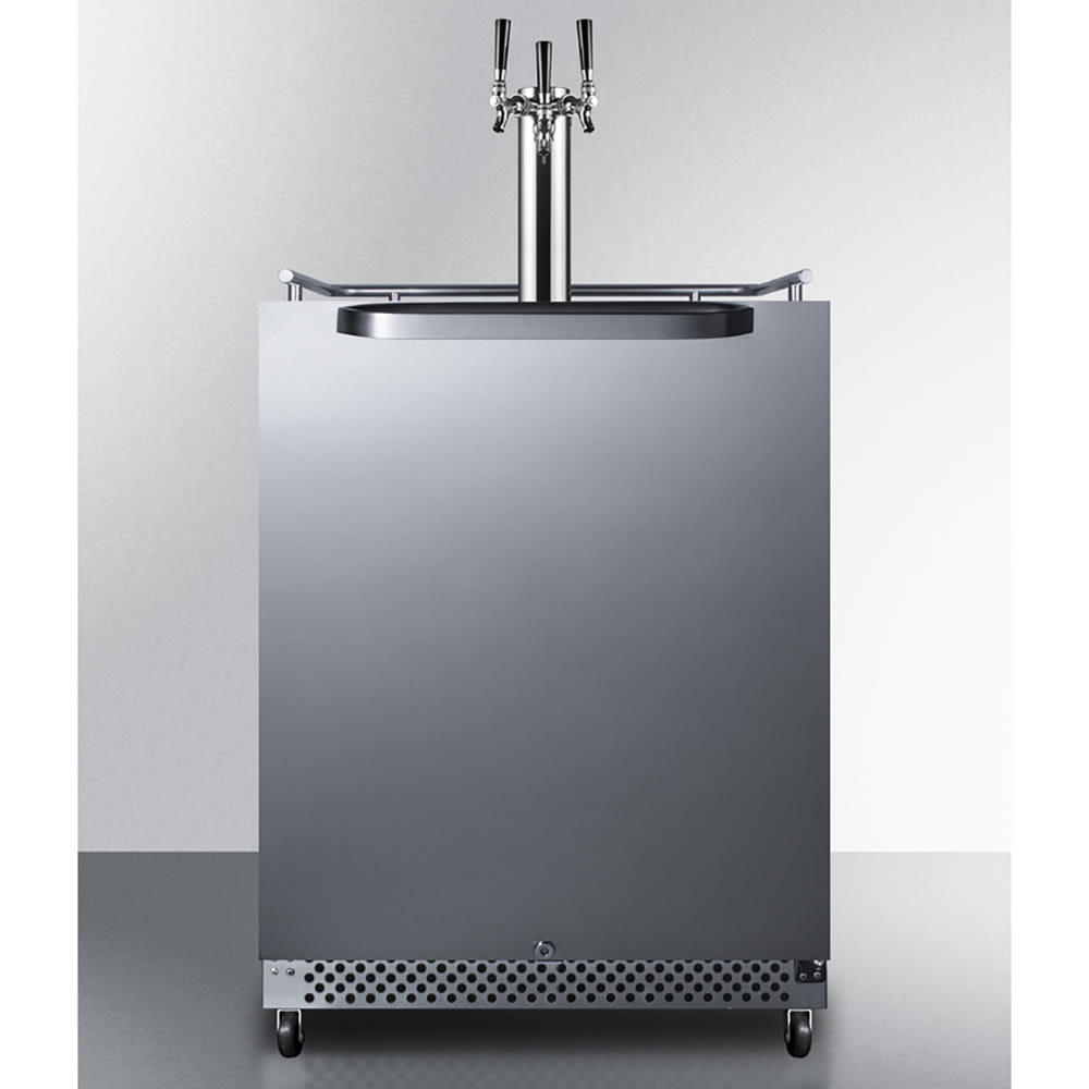 Summit SBC696OSTRIPLE 24" Kegerator Beer Dispenser w/ (3) 1/6 Keg Capacity - (1) Column, Black/Stainless, 115v