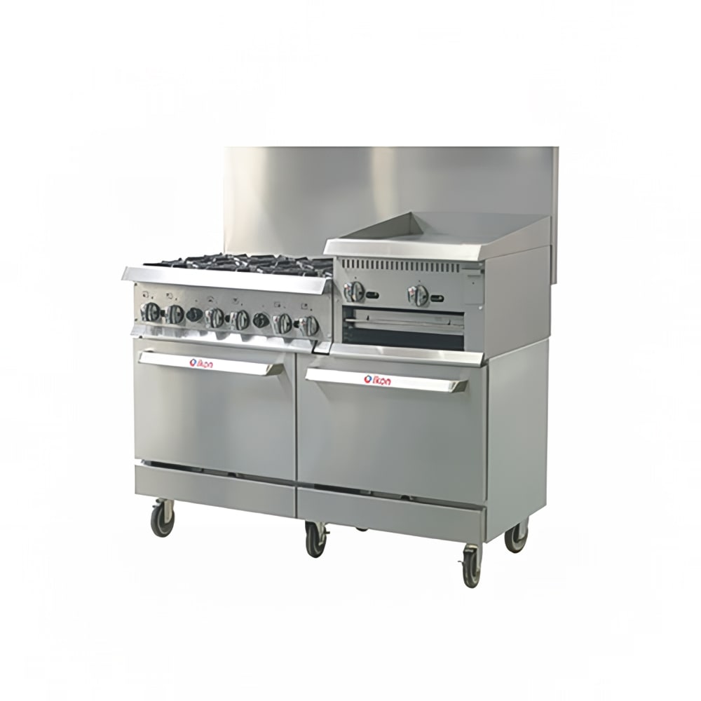 IKON IR-6B-24RG-60 60" 6 Burner Gas Range w/ Griddle/Broiler & (2) Standard Ovens, Natural Gas
