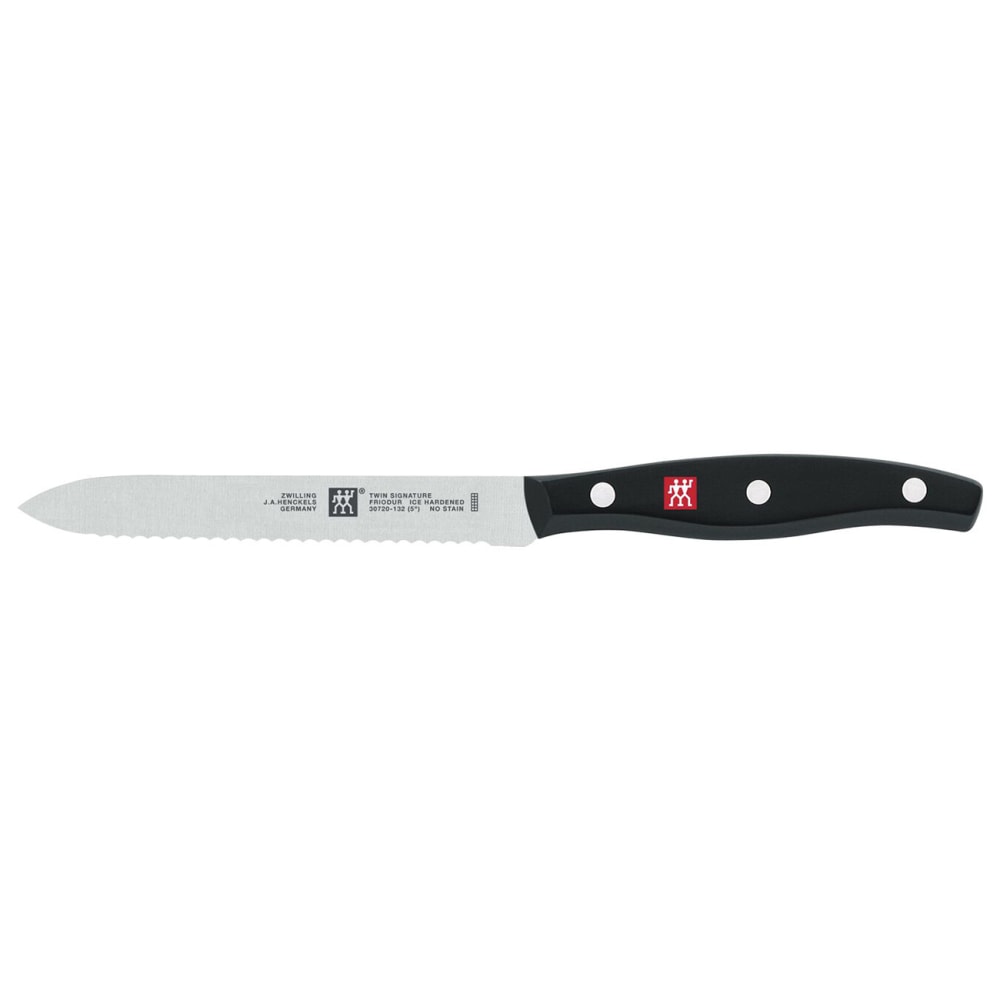 901-30720133 5" Serrated Utility Knife w/ Black Plastic Handle, High Carbon Stainless Steel
