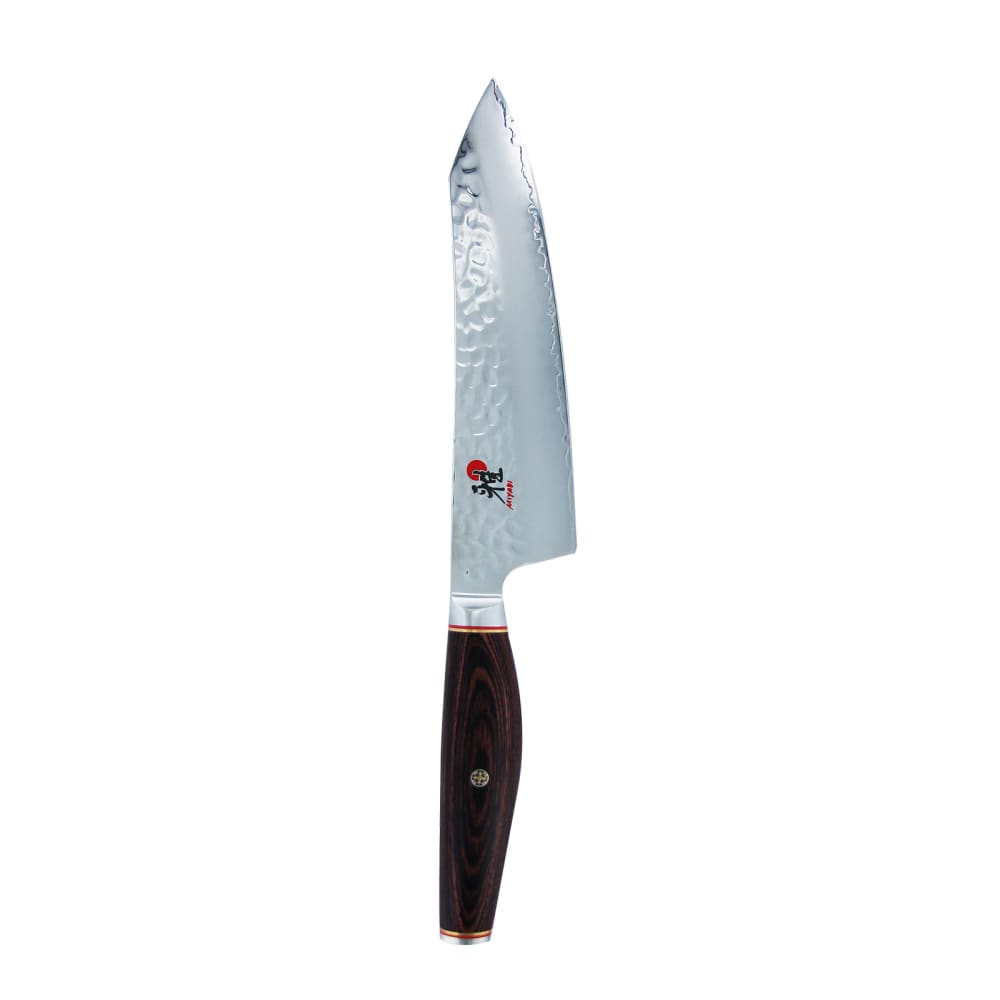 902-34088183 7" Rocking Santoku Knife w/ Brown Pakkawood Handle, Carbide Stainless Steel