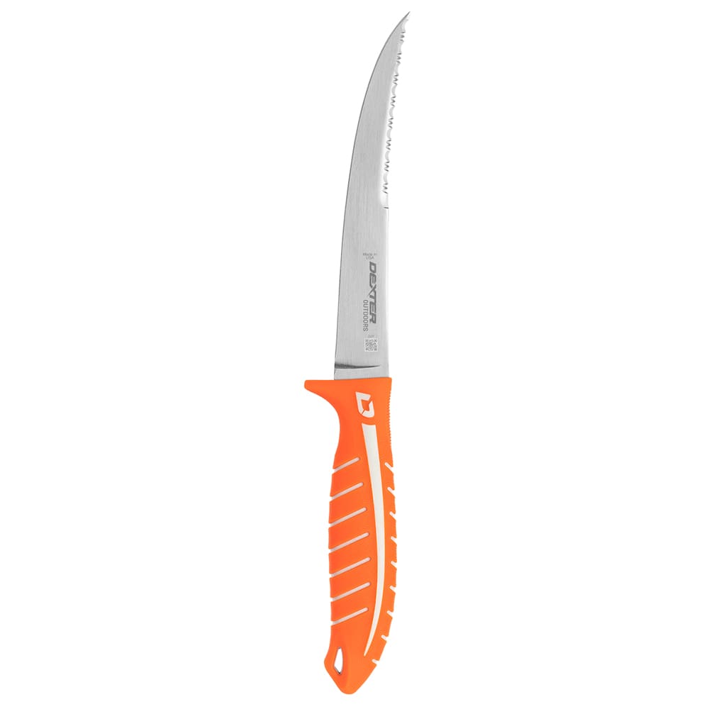 Dexter Russell 24911 7" Dual Edge Flexible Fillet Knife w/ Orange Silicone Handle, High Carbon Steel