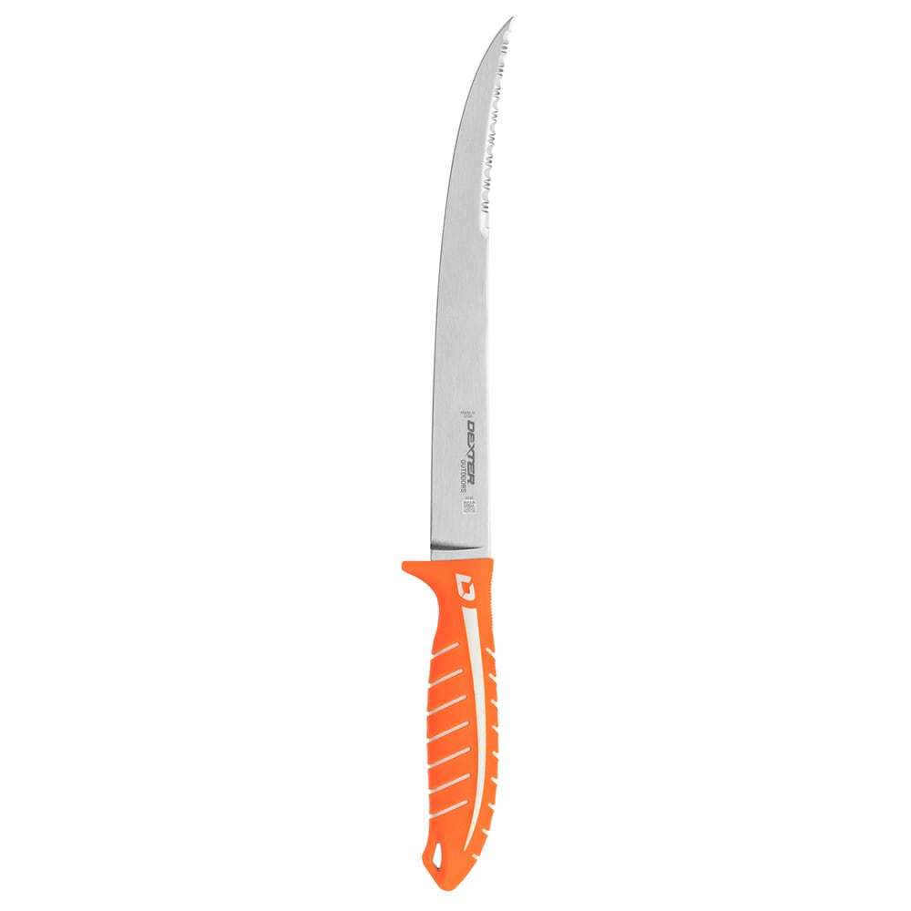 Dexter Russell 24914 10" Dual Edge Stiff Fillet Knife w/ Orange Silicone Handle, High Carbon Steel