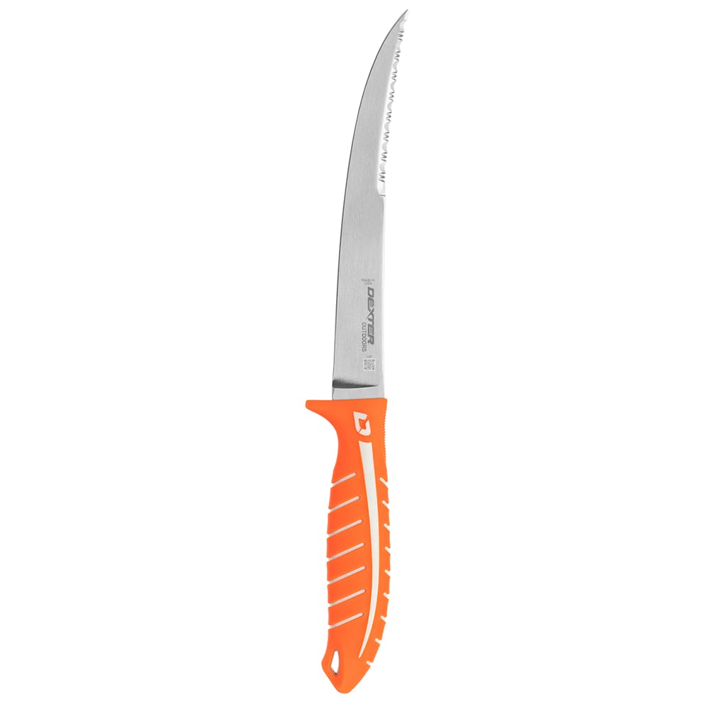 Dexter Russell 24913 8" Dual Edge Stiff Fillet Knife w/ Orange Silicone Handle, High Carbon Steel