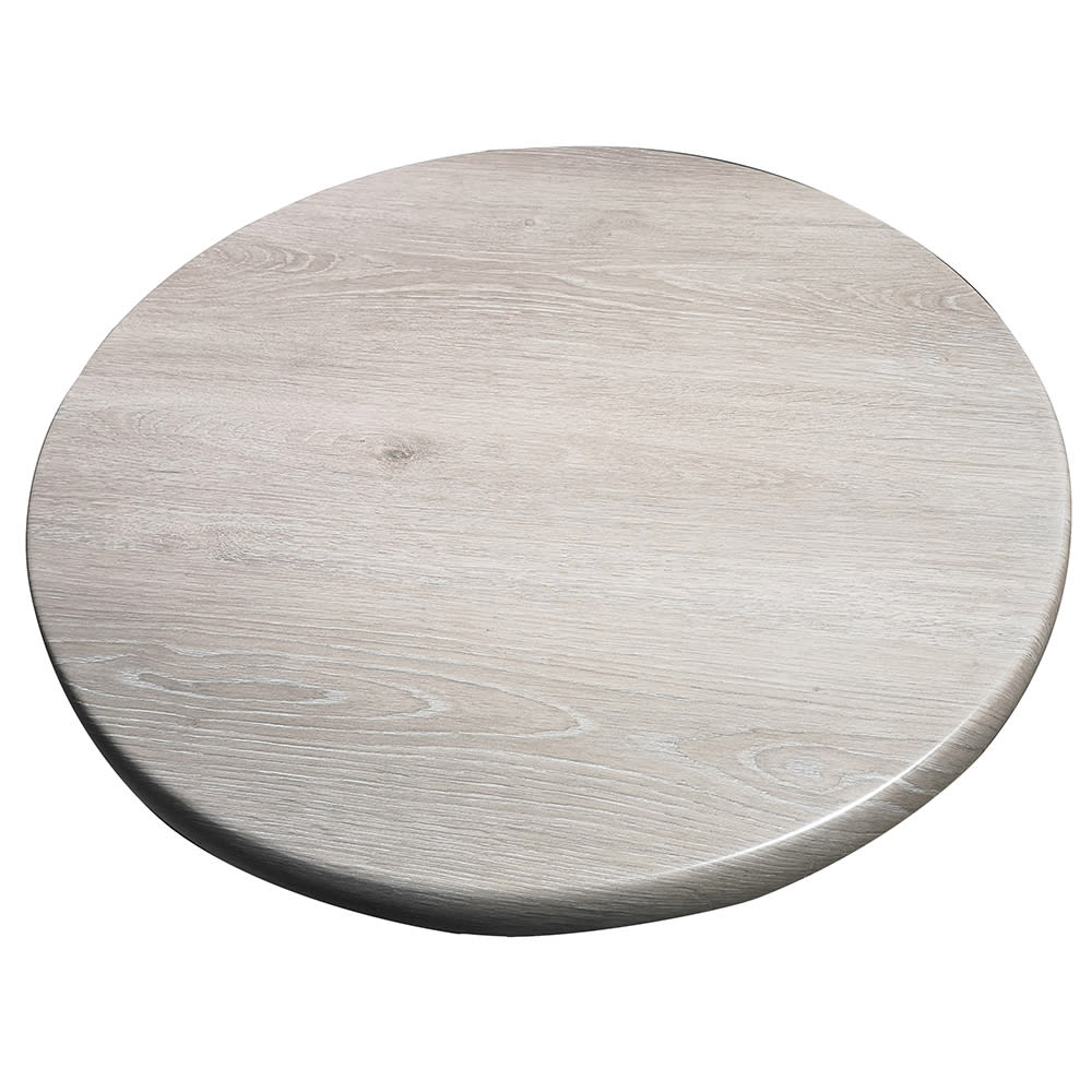 336-ATSATO28212 27 1/2" Round Laminate Table Top - Indoor/Outdoor, Gray Oak
