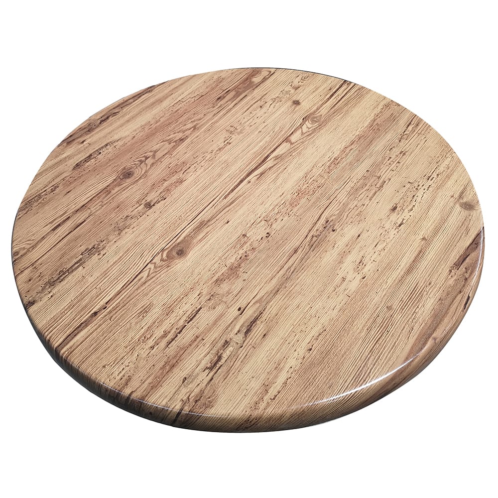 336-ATSATO36201 35 1/2" Round Laminate Table Top - Indoor/Outdoor, Aged Pine