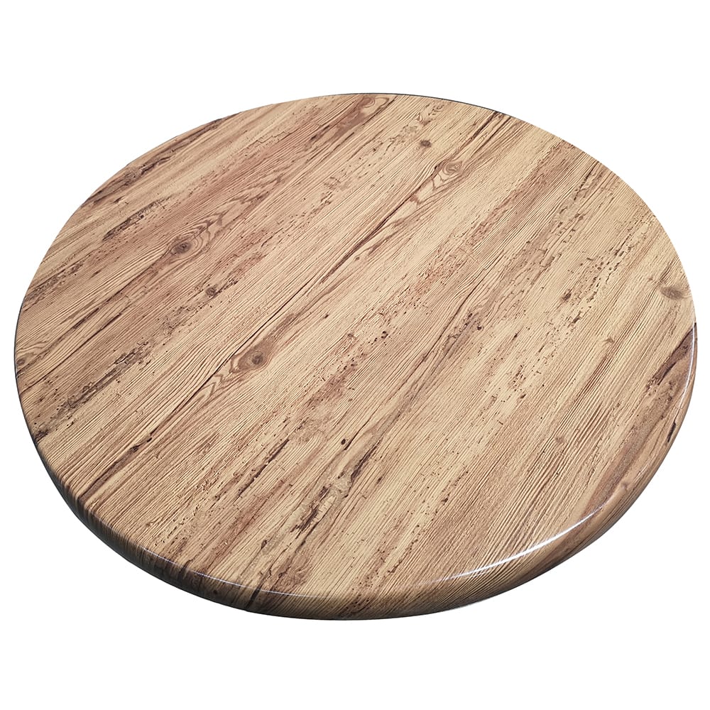 336-ATSATO28201 27 1/2" Round Laminate Table Top - Indoor/Outdoor, Aged Pine