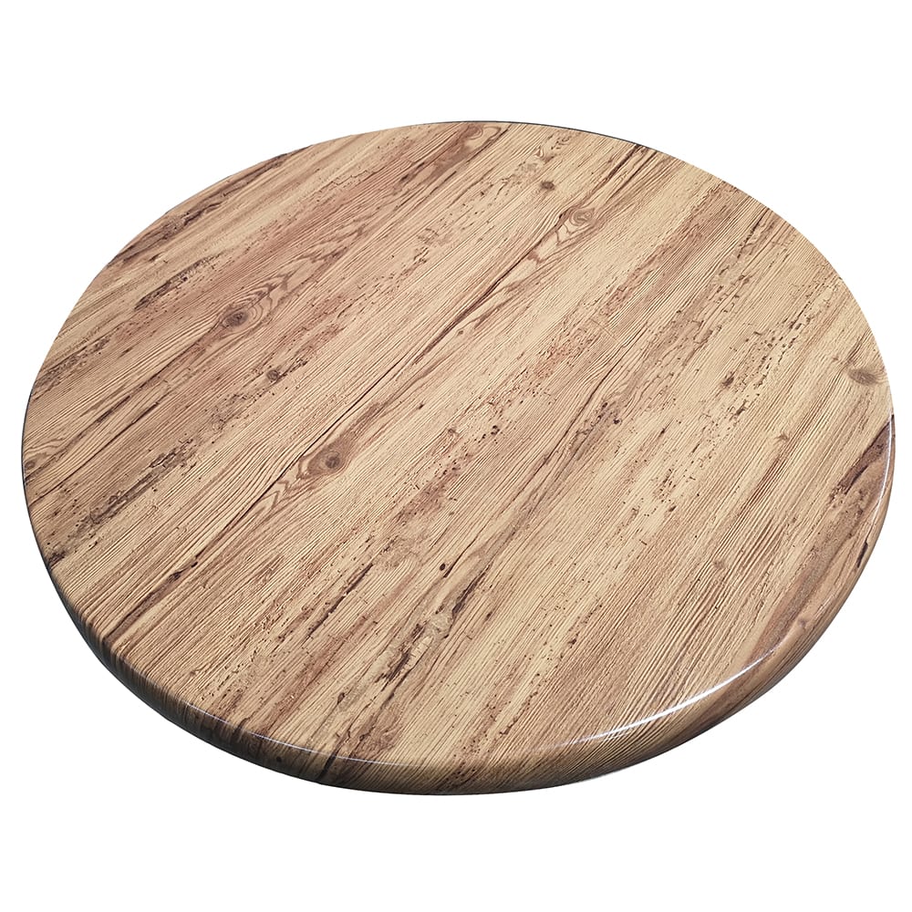 336-ATSATO48201 47 1/5" Round Laminate Table Top - Indoor/Outdoor, Aged Pine