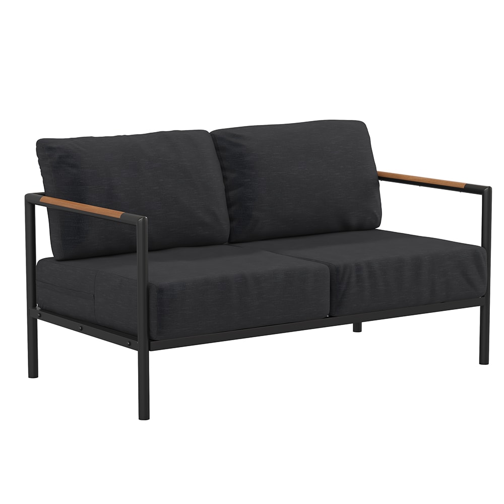 916-GM2010272SCHGG Outdoor Patio Loveseat - Black Cushions w/ Black Steel Frame
