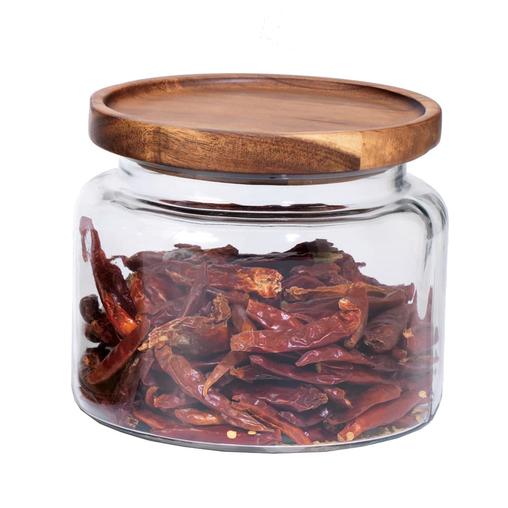 075-97692AHG17 48 oz Mini-Montana® Glass Jar - Acacia Wood Lid
