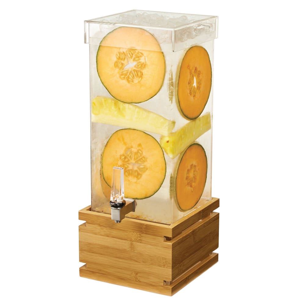 209-LD180 4 gal Beverage Dispenser w/ Ice Basket - Plastic Container, Bamboo Base