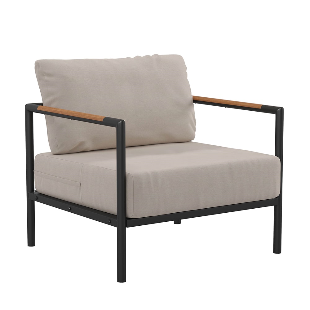 916-GM2010271SGYGG Outdoor Patio Armchair - Beige Cushions w/ Black Steel Frame