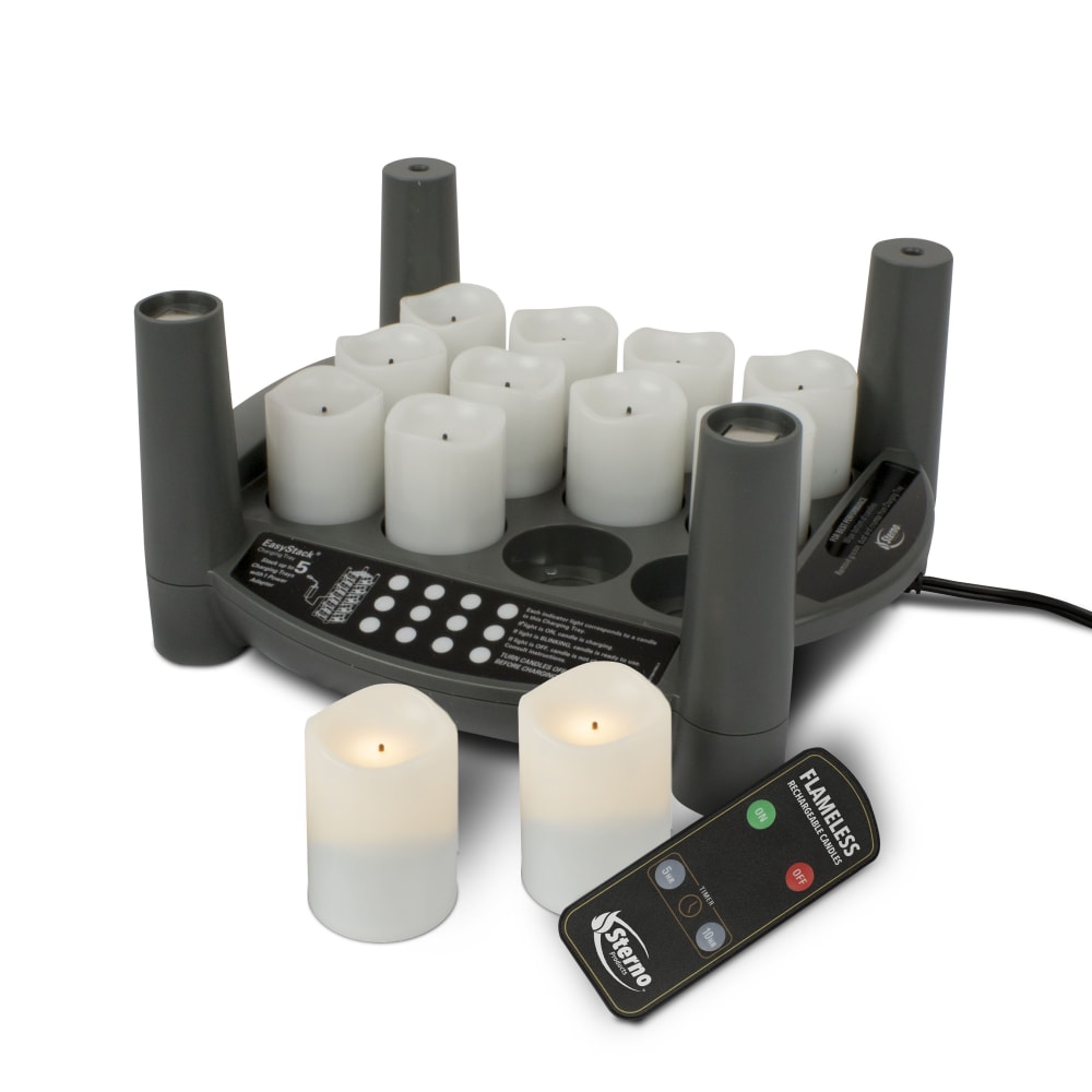 Sterno 60310 LED Flameless Votive Candle Set w/ Charging Tray, Warm White Flame