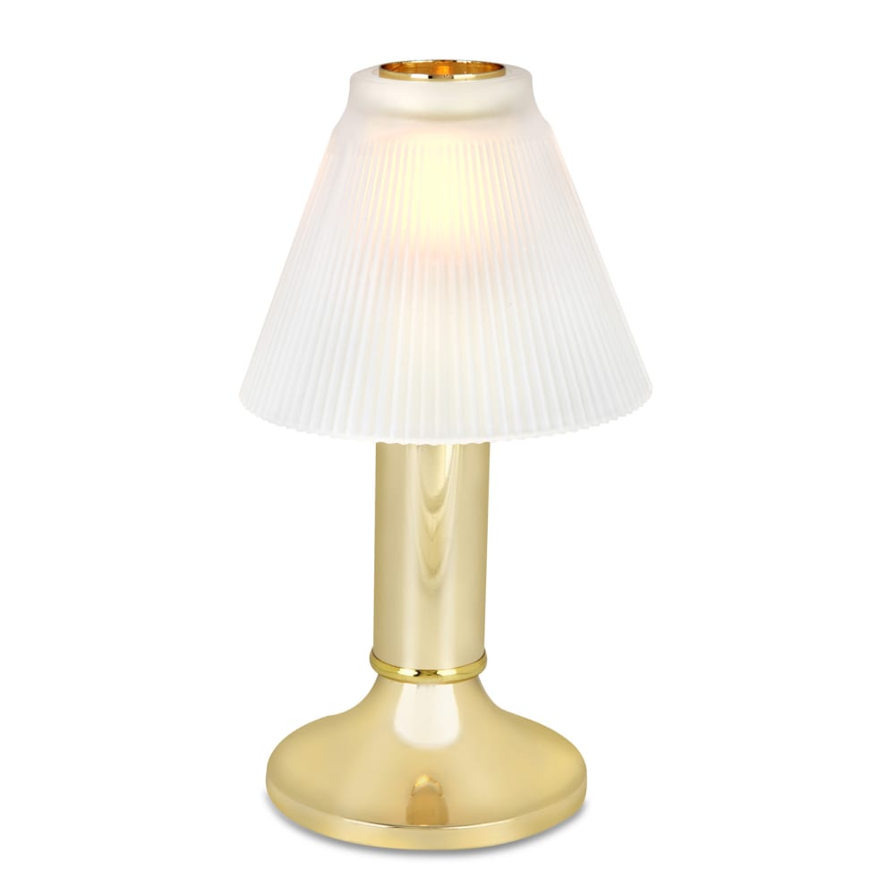 Sterno 80486 Paige Candle Lamp - 4 3/8"D x 10"H, Duchess Frost Shade/Polished Brass Base