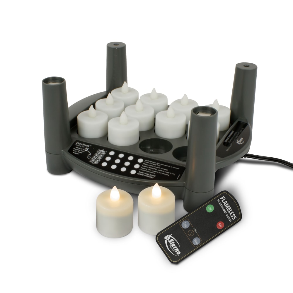 Sterno 60306 LED Flameless Tealight Candle Set w/ Charging Tray, Warm White Flame